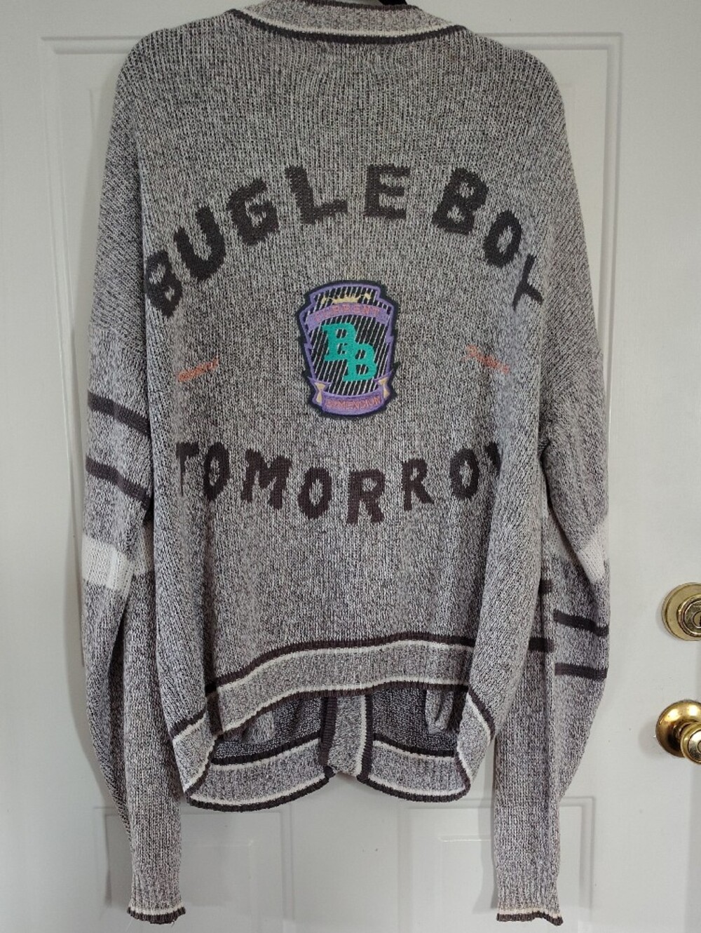 Bugle Boy Grey Marled Cardigan with Patches XL